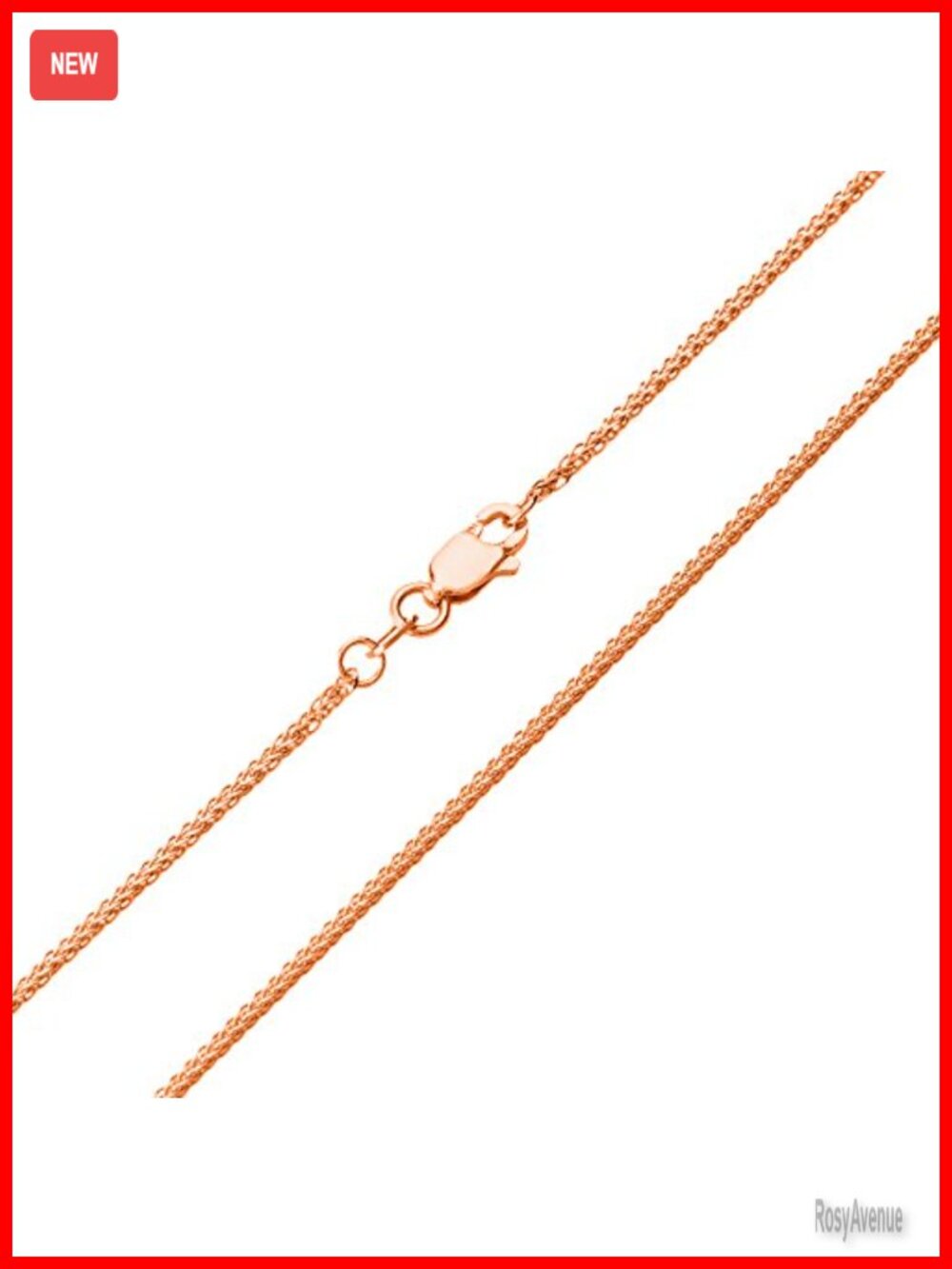 14K Rose Gold 1mm Wheat Spiga Chain Necklace Lobster Clasp